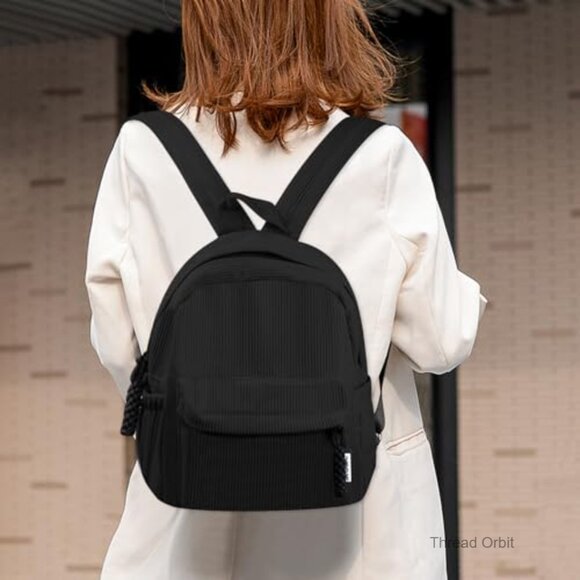 Lightweight Corduroy Backpack, Multi Compartment Daypack, Casual Travel Purse